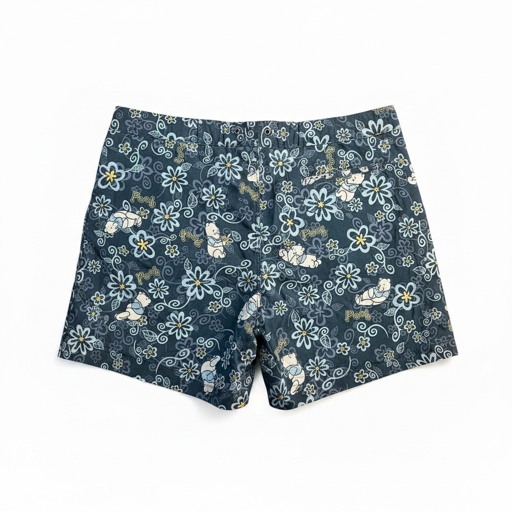 Disney Store Aloha Pooh Board Shorts Womens XL Navy Blue Floral‎ Winnie The Pooh